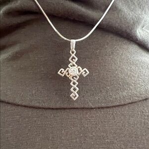 Silver Cross on Silver Square Chain 925 NWT